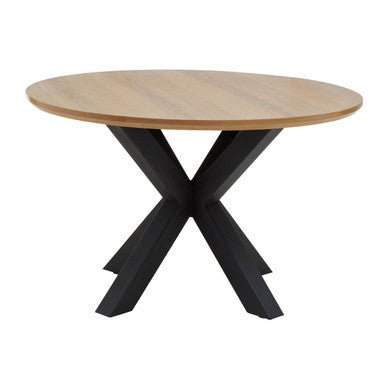 Salford Natural Wood Veneer Round Dining Table with Black Finish Legs