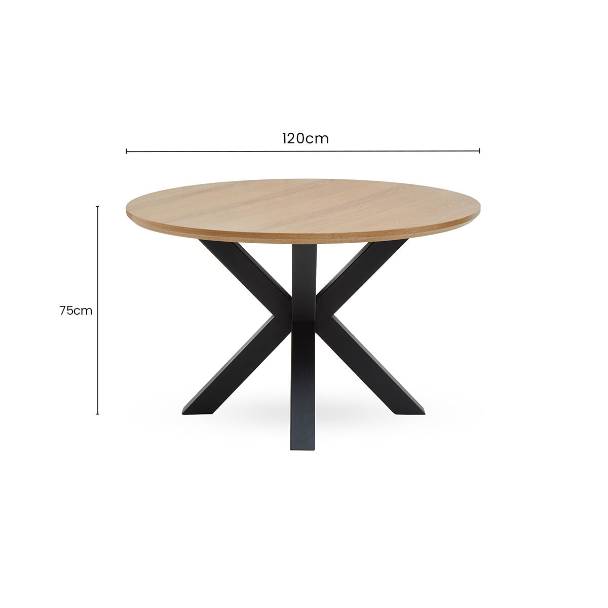 Salford Natural Wood Veneer Round Dining Table with Black Finish Legs