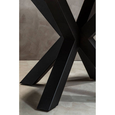 Salford Natural Wood Veneer Round Dining Table with Black Finish Legs