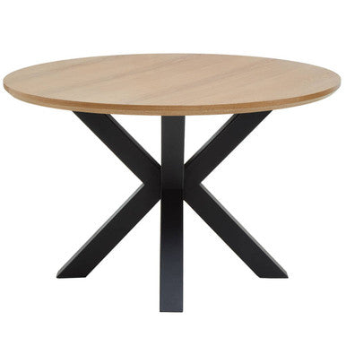 Salford Natural Wood Veneer Round Dining Table with Black Finish Legs