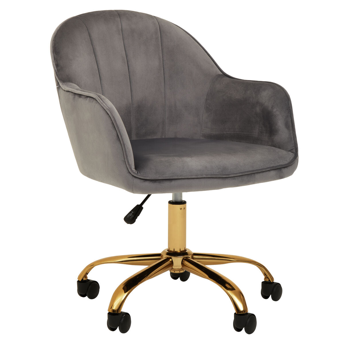 Brent Grey Velvet Home Office Chair with Gold Finish Base