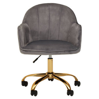 Brent Grey Velvet Home Office Chair with Gold Finish Base
