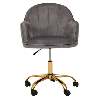 Brent Grey Velvet Home Office Chair with Gold Finish Base