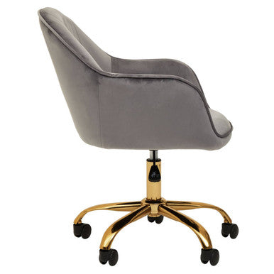 Brent Grey Velvet Home Office Chair with Gold Finish Base