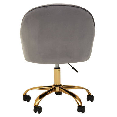 Brent Grey Velvet Home Office Chair with Gold Finish Base