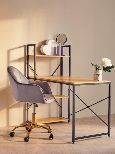 Brent Grey Velvet Home Office Chair with Gold Finish Base