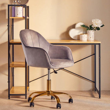 Brent Grey Velvet Home Office Chair with Gold Finish Base
