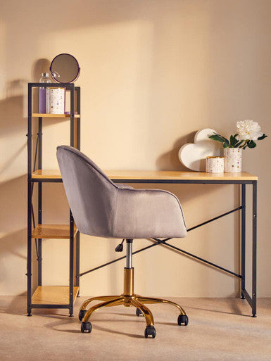 Brent Grey Velvet Home Office Chair with Gold Finish Base