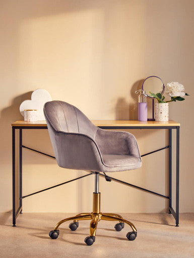 Brent Grey Velvet Home Office Chair with Gold Finish Base