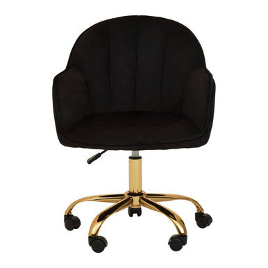 Brent Black Velvet Home Office Chair with Gold Finish Base