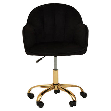 Brent Black Velvet Home Office Chair with Gold Finish Base