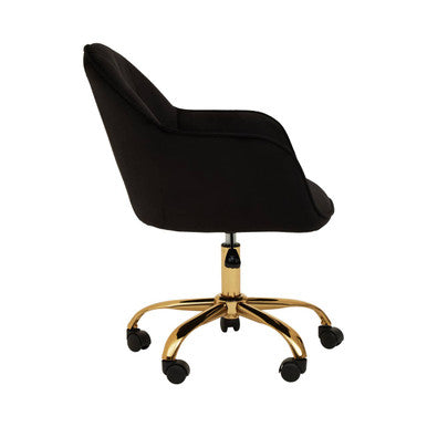 Brent Black Velvet Home Office Chair with Gold Finish Base
