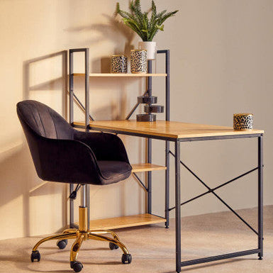 Brent Black Velvet Home Office Chair with Gold Finish Base