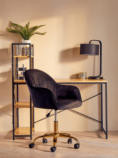 Brent Black Velvet Home Office Chair with Gold Finish Base