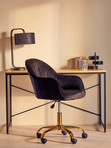 Brent Black Velvet Home Office Chair with Gold Finish Base