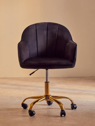 Brent Black Velvet Home Office Chair with Gold Finish Base