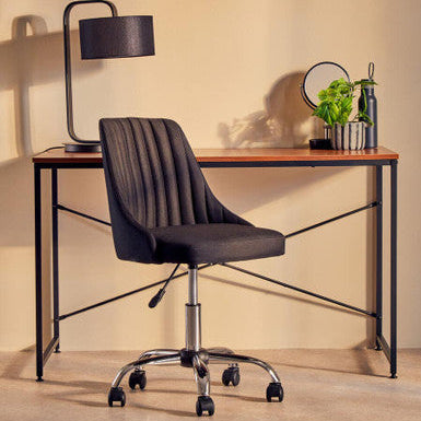 Brent Black Ribbed Fabric Home Office Chair with Chrome Finish Base