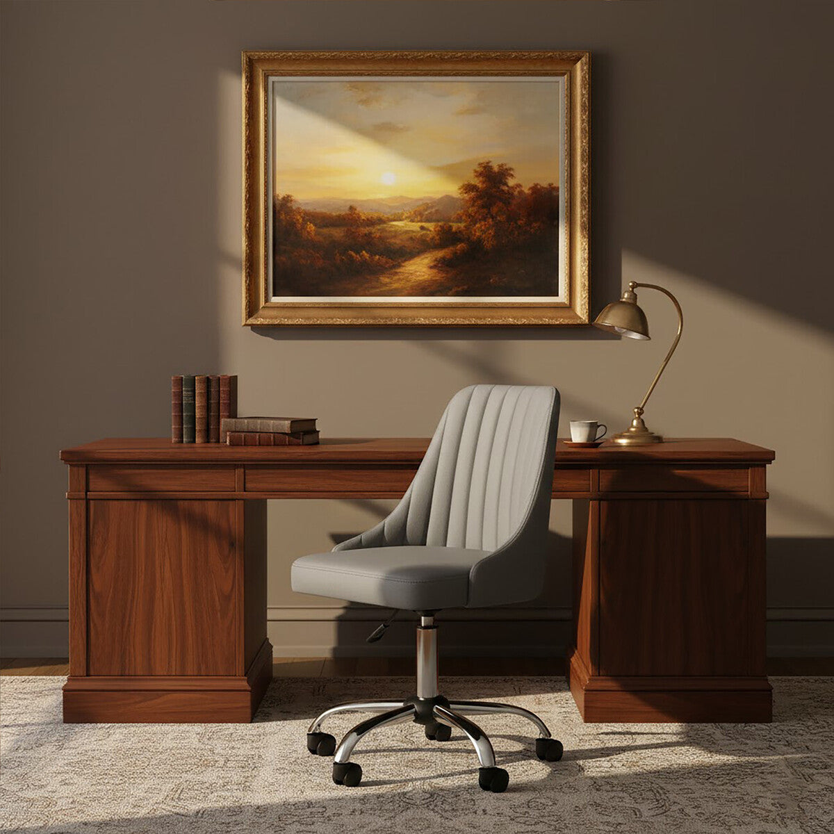Brent Grey Leather Effect Home Office Chair with Chrome Finish Base