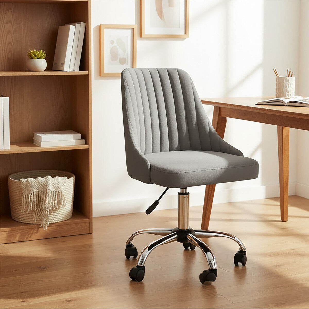 Brent Grey Leather Effect Home Office Chair with Chrome Finish Base