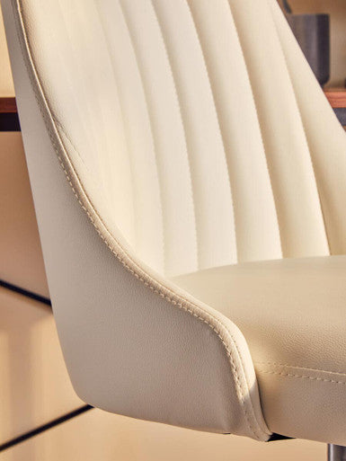 Brent Off White Leather Effect Home Office Chair with Chrome Finish Base