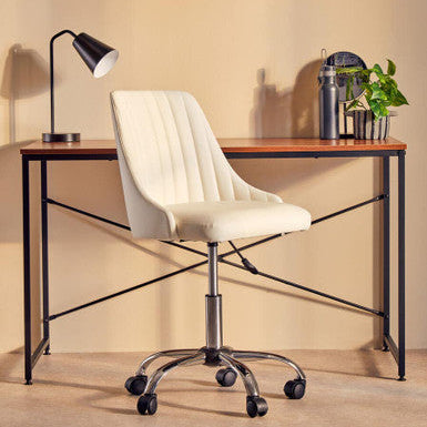 Brent Off White Leather Effect Home Office Chair with Chrome Finish Base