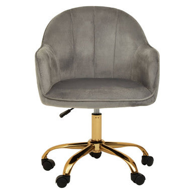 Brent Grey Velvet Curved Home Office Chair with Gold Finish Base