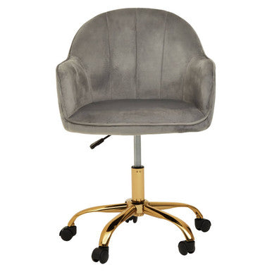 Brent Grey Velvet Curved Home Office Chair with Gold Finish Base