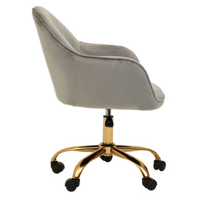 Brent Grey Velvet Curved Home Office Chair with Gold Finish Base