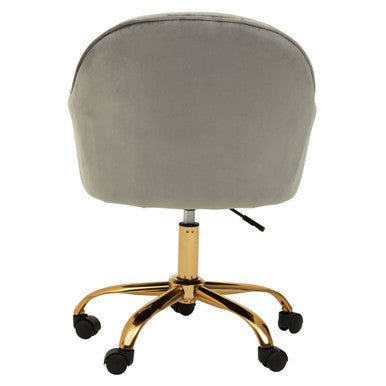 Brent Grey Velvet Curved Home Office Chair with Gold Finish Base