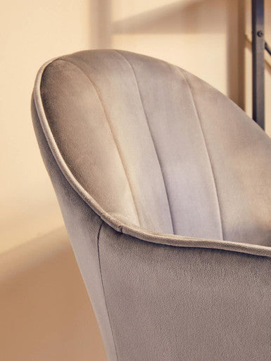 Brent Grey Velvet Curved Home Office Chair with Gold Finish Base