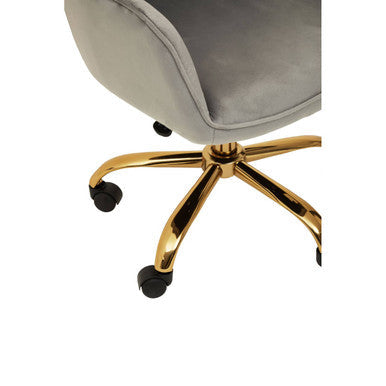 Brent Grey Velvet Curved Home Office Chair with Gold Finish Base