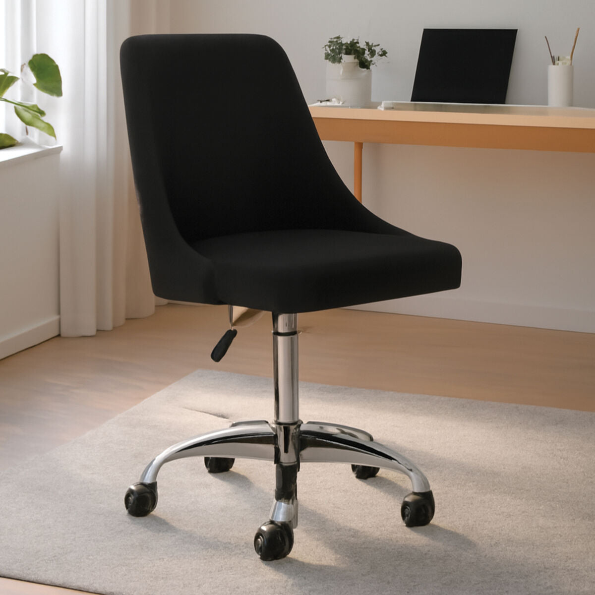 Brent Black Fabric Tufted Home Office Chair with Chrome Finish Base