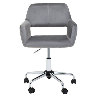 Brent Grey Velvet Home Office Chair with Chrome Finish Base