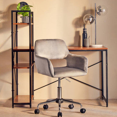 Brent Grey Velvet Home Office Chair with Chrome Finish Base