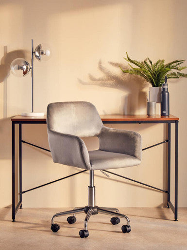 Brent Grey Velvet Home Office Chair with Chrome Finish Base