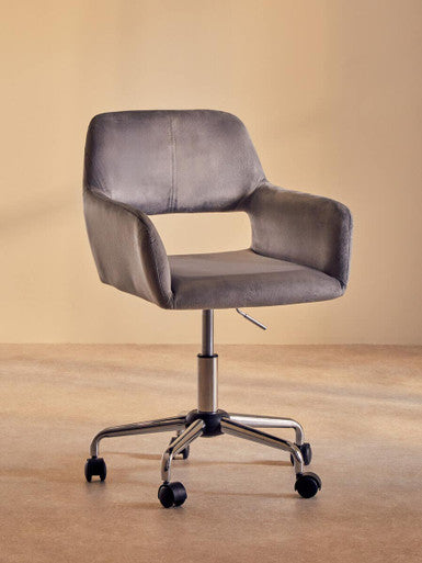 Brent Grey Velvet Home Office Chair with Chrome Finish Base
