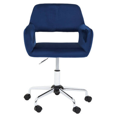 Brent Navy Velvet Home Office Chair with Chrome Finish Base