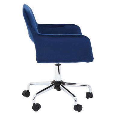 Brent Navy Velvet Home Office Chair with Chrome Finish Base