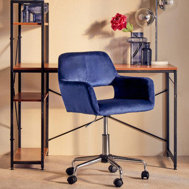 Brent Navy Velvet Home Office Chair with Chrome Finish Base