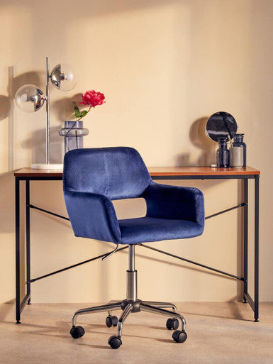 Brent Navy Velvet Home Office Chair with Chrome Finish Base
