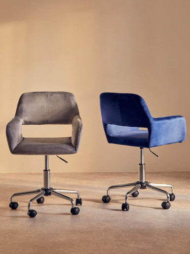 Brent Navy Velvet Home Office Chair with Chrome Finish Base