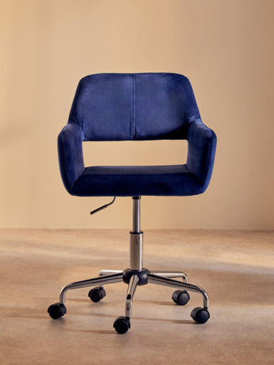Brent Navy Velvet Home Office Chair with Chrome Finish Base