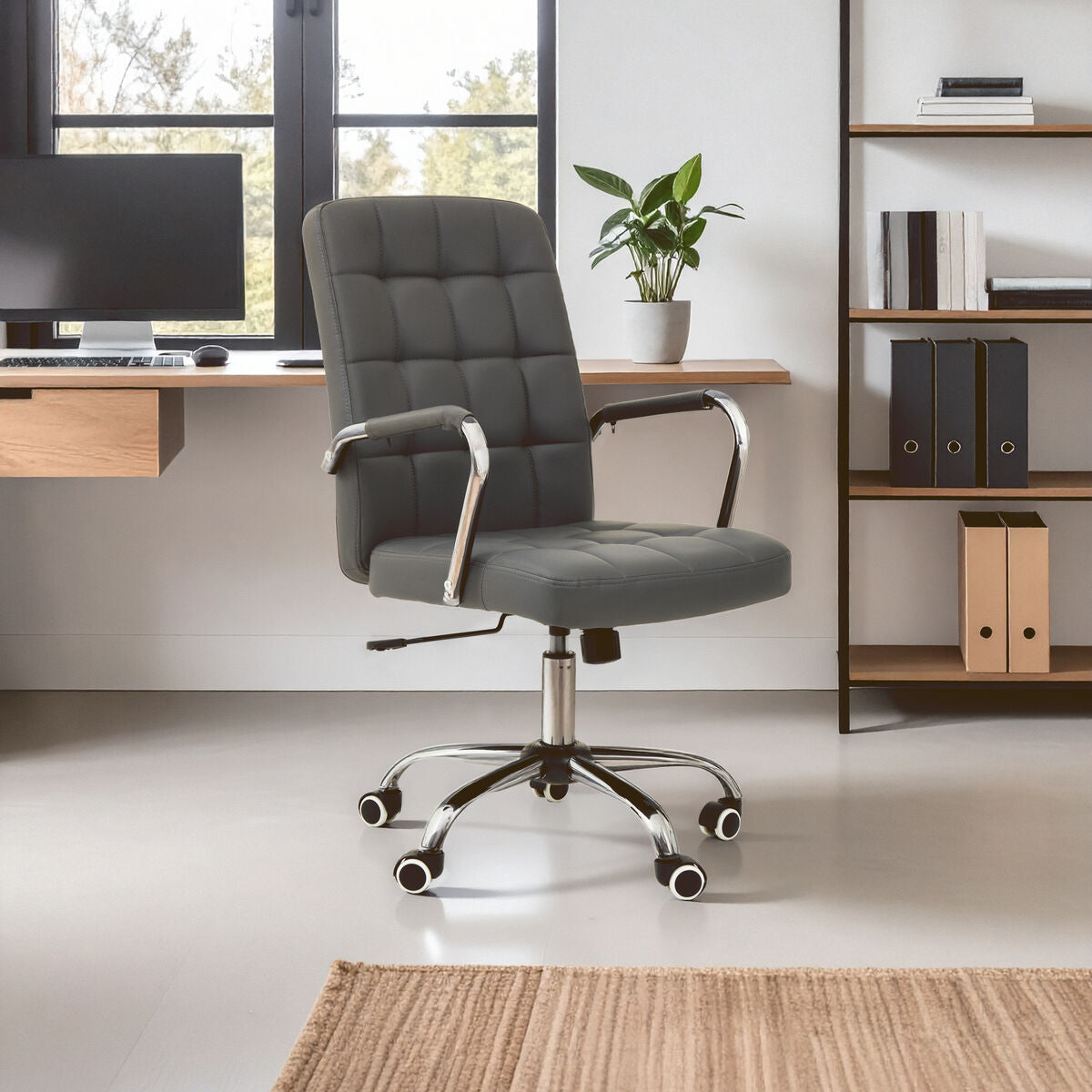 Brent Dark Grey Leather Effect High Back Home Office Chair
