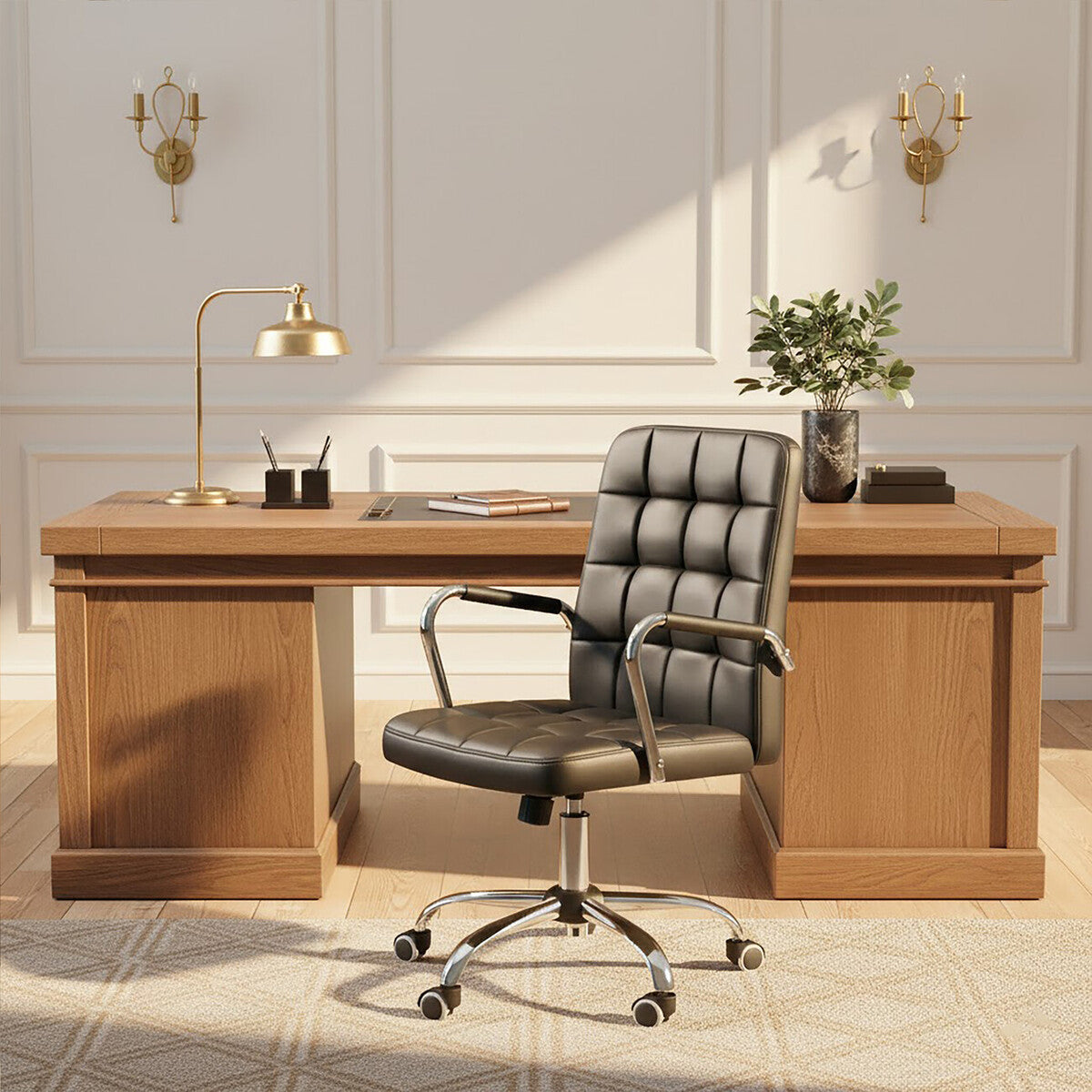 Brent Black Leather Effect High Back Home Office Chair