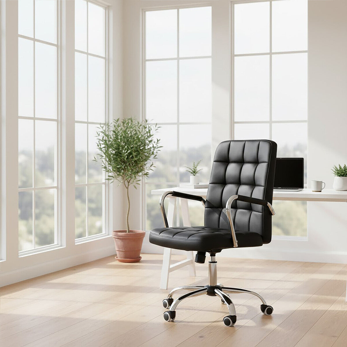 Brent Black Leather Effect High Back Home Office Chair