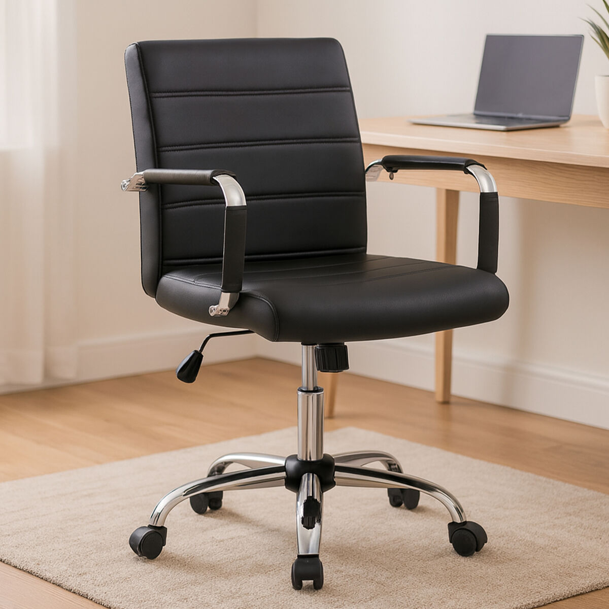 Brent Black Leather Effect Home Office Chair with Chrome Finish Arms and Base