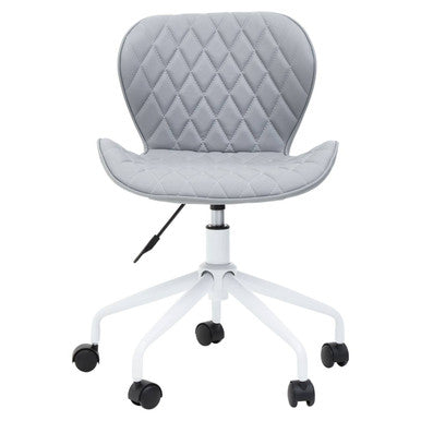 Brent Light Grey Leather Effect Home Office Chair with White Finish Base