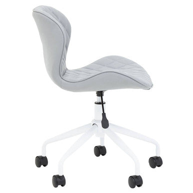 Brent Light Grey Leather Effect Home Office Chair with White Finish Base