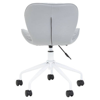 Brent Light Grey Leather Effect Home Office Chair with White Finish Base