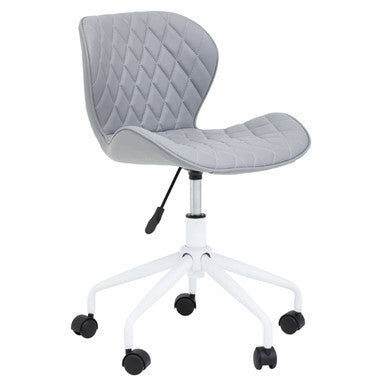 Brent Light Grey Leather Effect Home Office Chair with White Finish Base